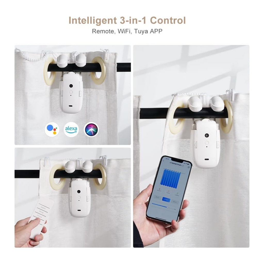 Smart Curtain Robot, Automates your existing curtains, no drilling or rewiring (Roman Rod)