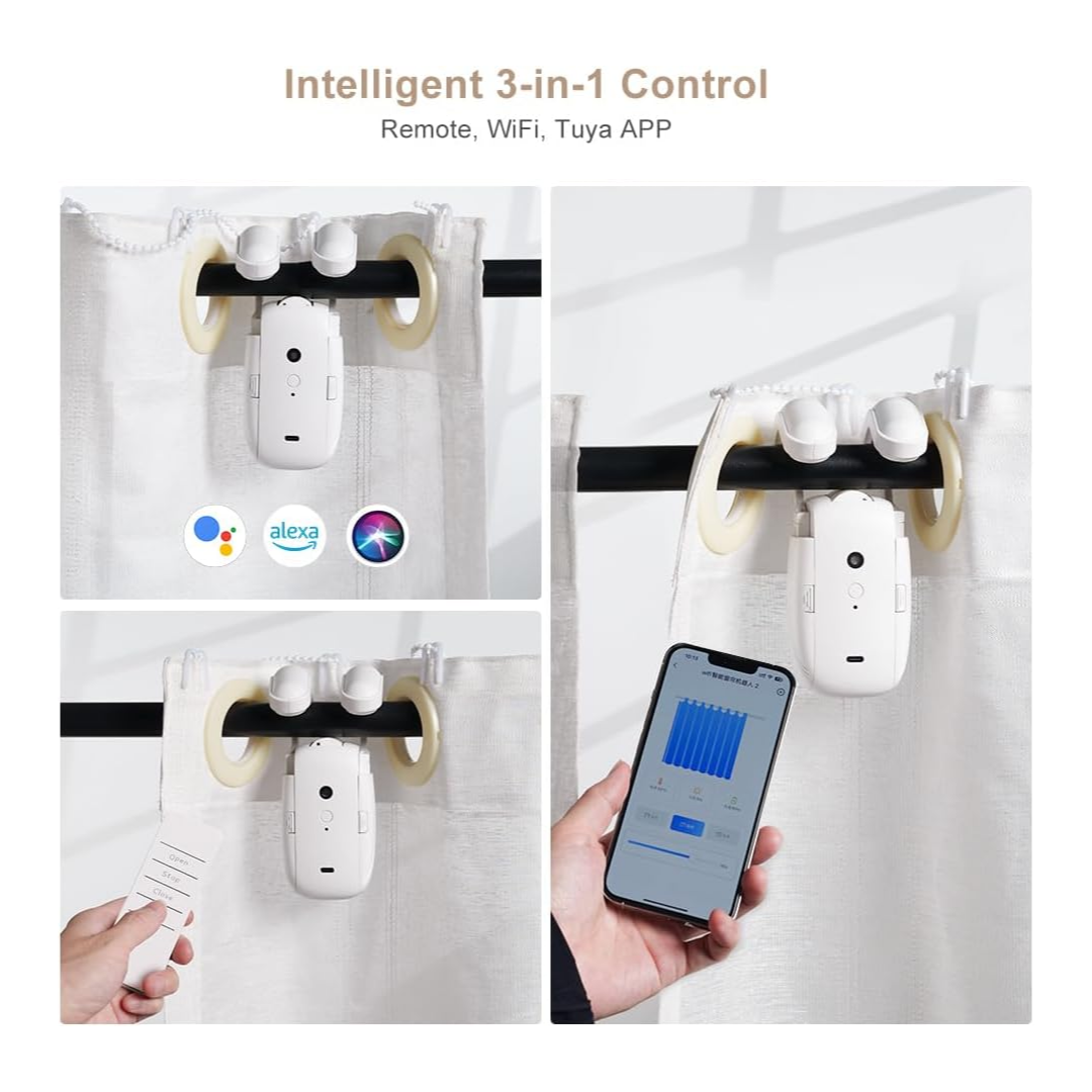 Smart Curtain Robot, Automates your existing curtains, no drilling or rewiring (Roman Rod)