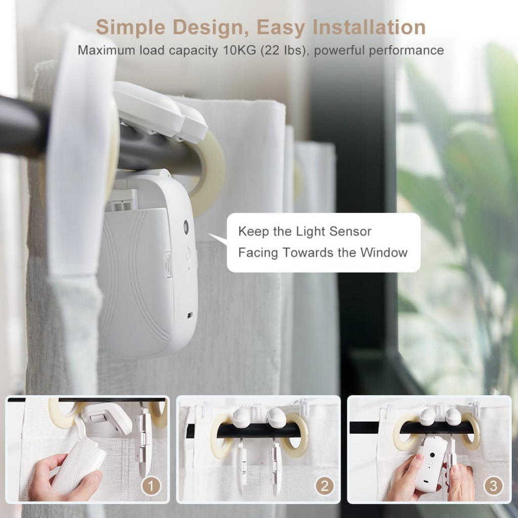 Smart Curtain Robot, Automates your existing curtains, no drilling or rewiring (Roman Rod)