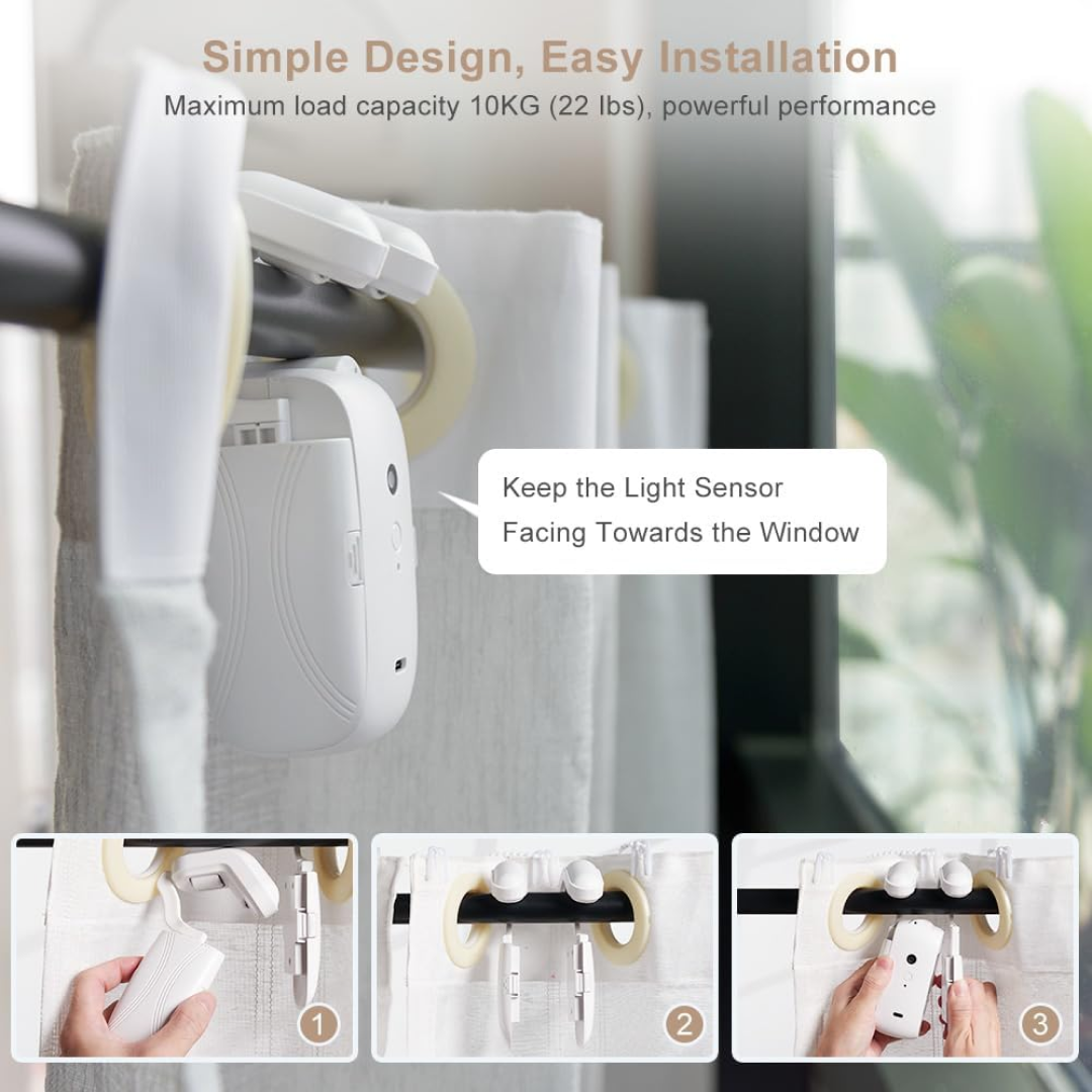 Smart Curtain Robot, Automates your existing curtains, no drilling or rewiring (Roman Rod)